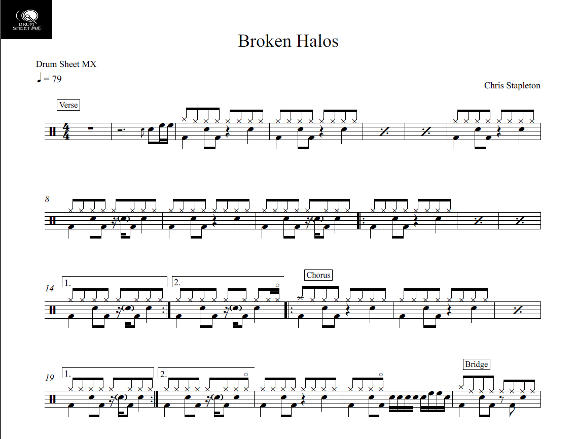 Broken Halos - Chris Stapleton - Drum Sheet Music - Drum Sheet MX ...