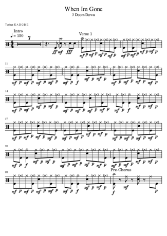When I'm Gone - 3 Doors Down - Drum Sheet Music - AriaMus.com ...