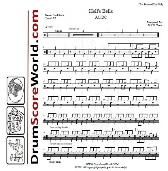 Hells Bells AC/DC Drum Sheet Music
