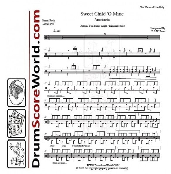 Sweet Child o' Mine - Anastacia - Drum Sheet Music - DrumScoreWorld.com