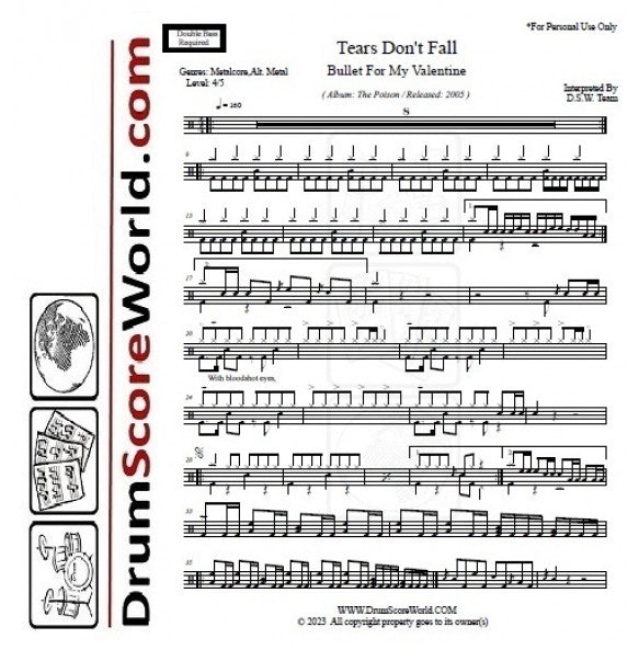 Tears Don't Fall Bullet for My Valentine Drum Sheet Music