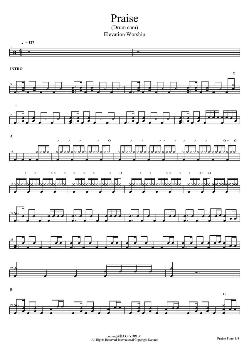 Praise (Drum Cam) Elevation Worship Drum Sheet Music COPYDRUM