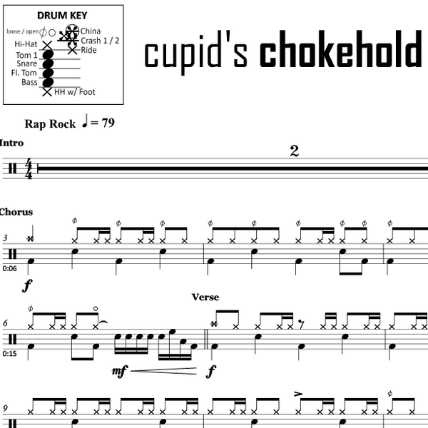 Cupid's Chokehold Gym Class Heroes Drum Sheet Music OnlineDrummer