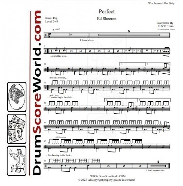 Perfect Ed Sheeran Drum Sheet Music
