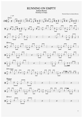 Running On Empty Jackson Browne Drum Sheet Music AriaMus Com