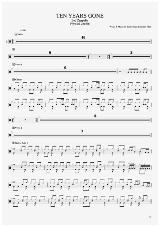 Ten Years Gone - Led Zeppelin - Drum Sheet Music - AriaMus.com ...