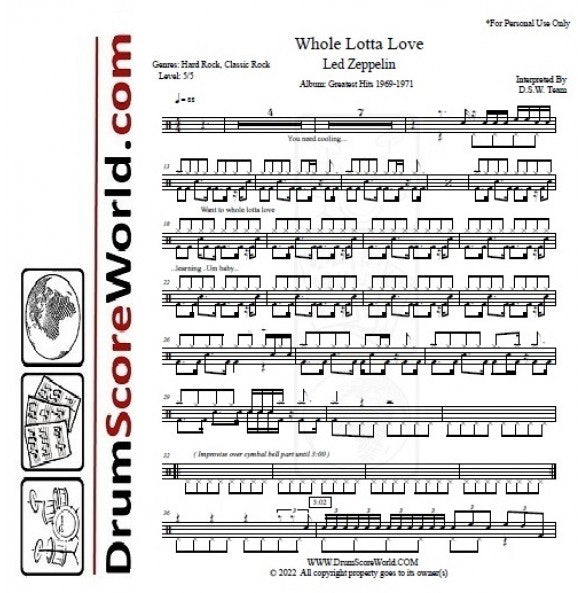 Whole Lotta Love Led Zeppelin Drum Sheet Music DrumScoreWorld whole-lotta-love-led-zeppelin-drum-sheet-music-drumscoreworld