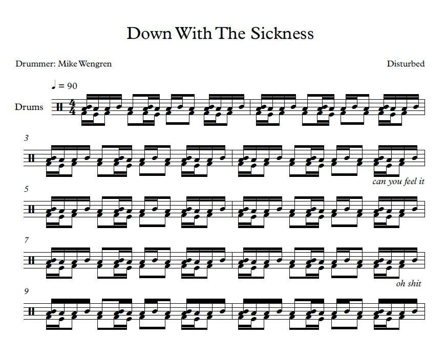 Down with the Sickness Disturbed Drum Sheet Music Franki Bio