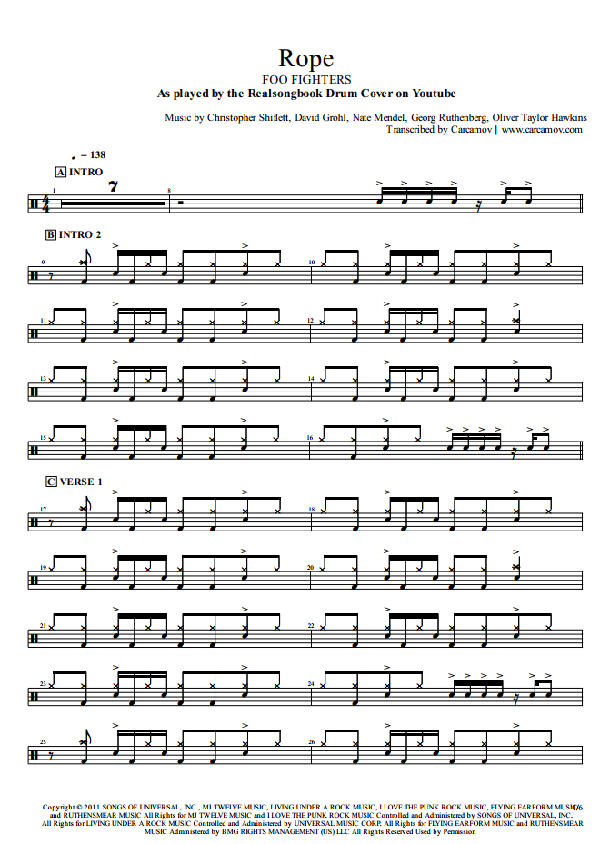 Rope Foo Fighters Drum Sheet Music Realsongbook DrumSetSheetMusic