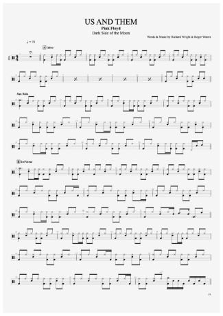 Us and Them - Pink Floyd - Drum Sheet Music - AriaMus.com ...