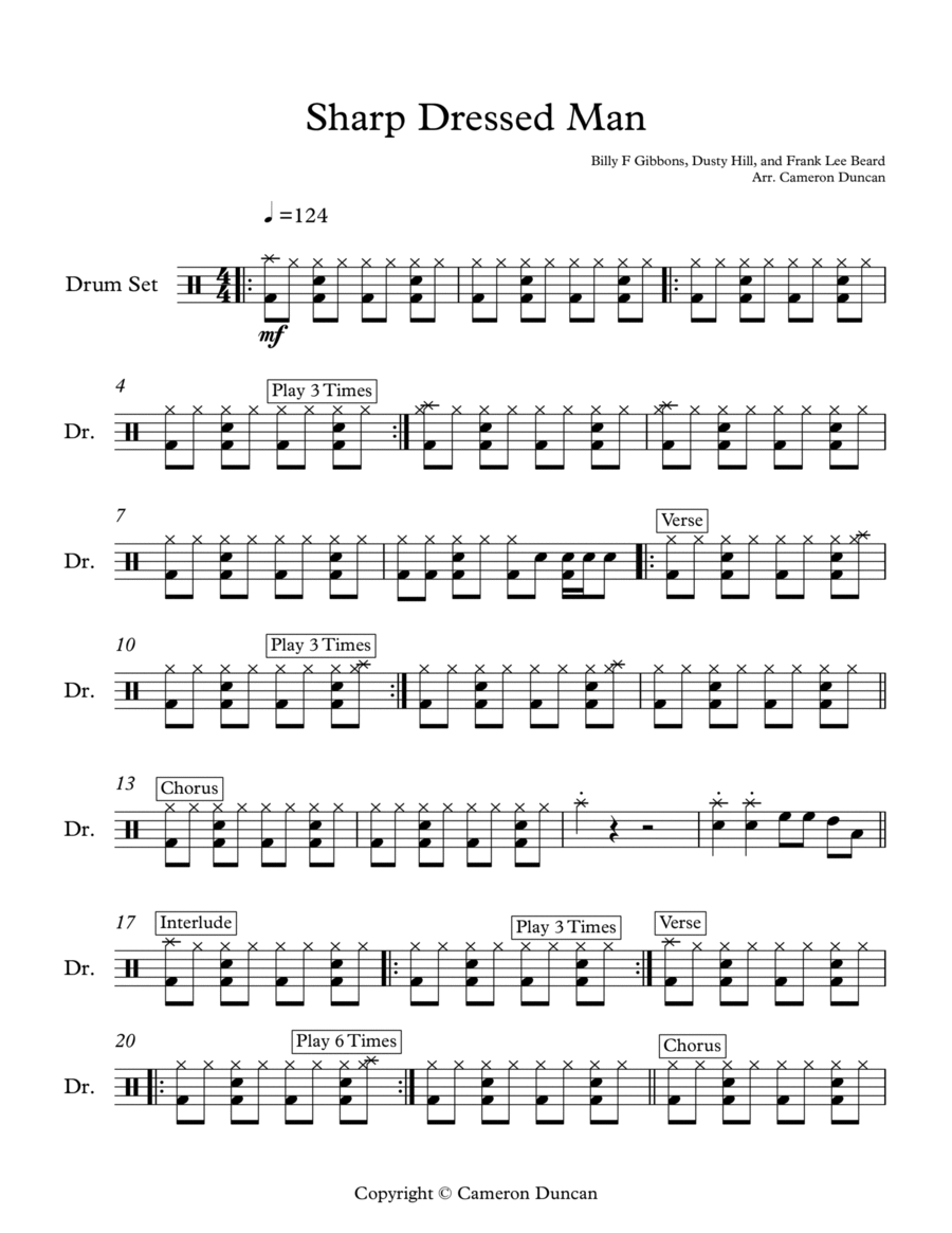 Sharp Dressed Man - ZZ Top - Drum Sheet Music