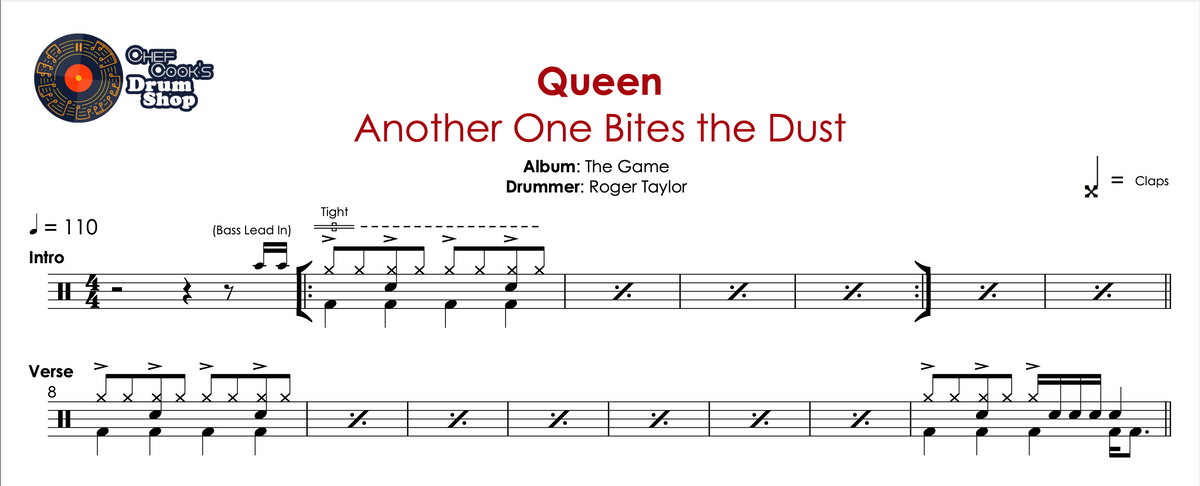 Another One Bites the Dust - Queen - Drum Sheet Music - Chef Cook