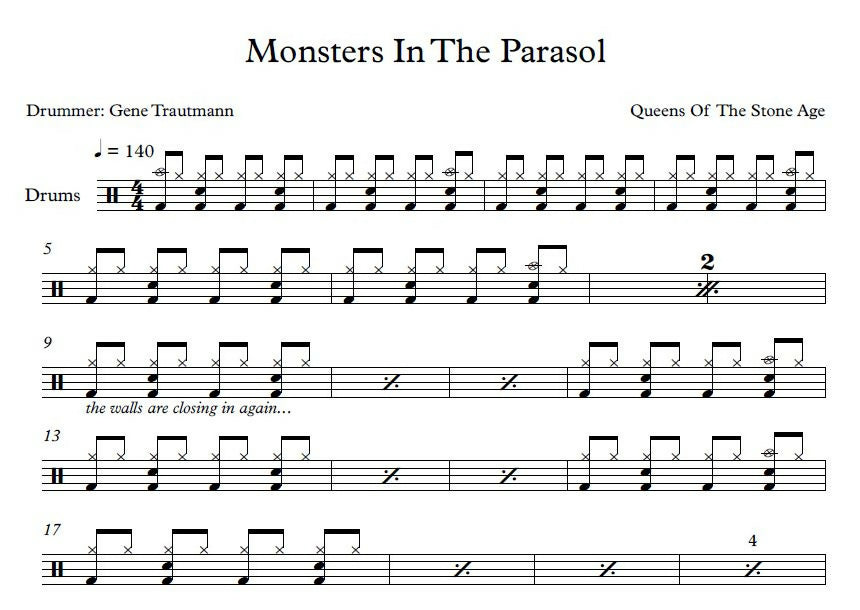 monsters in parasol Monsters in the Parasol - Queens of the Stone Age - Drum Sheet Music