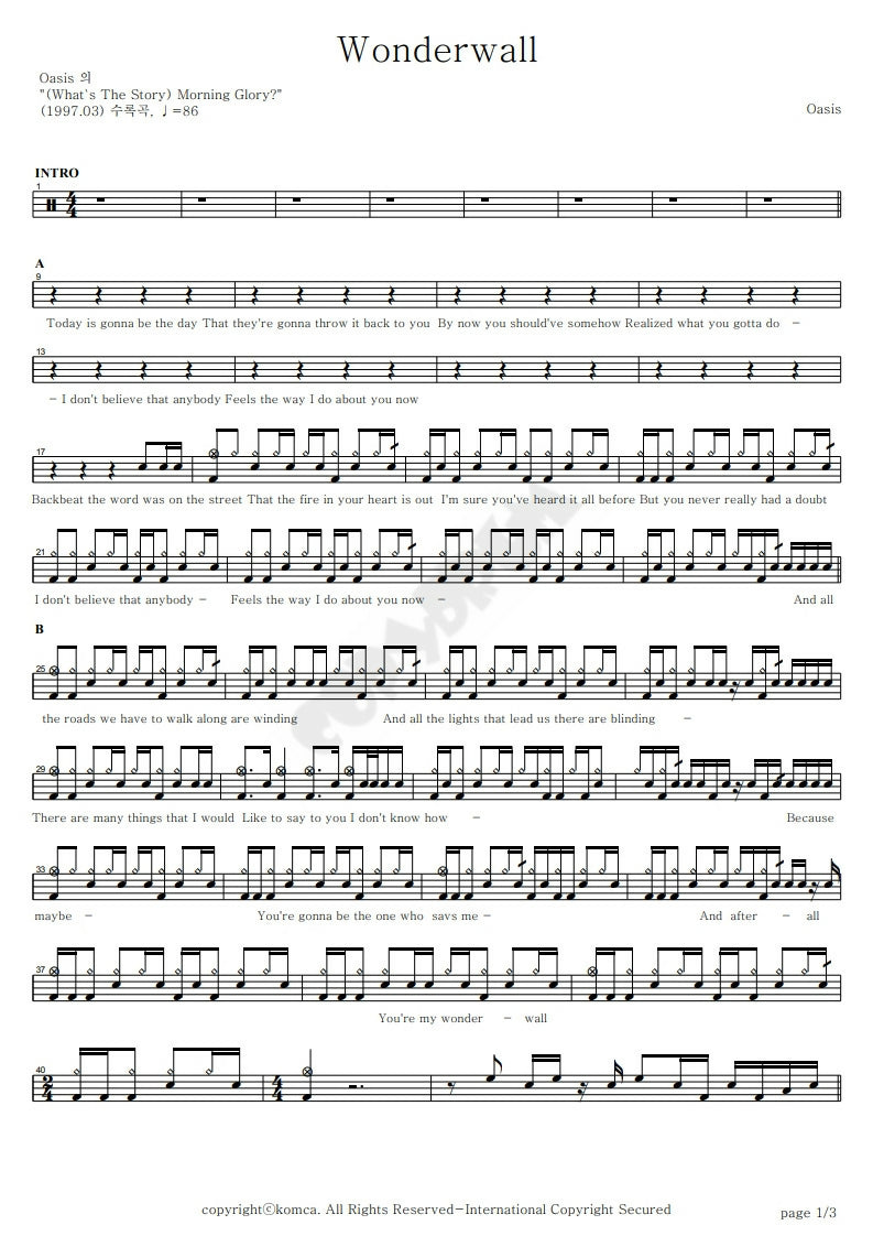 Wonderwall - Oasis - Drum Sheet Music - COPYDRUM – DrumSetSheetMusic