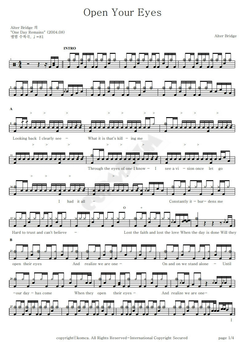 Open your eyes alter bridge drum sheet music copydrum