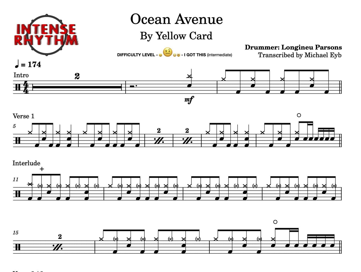 Ocean Avenue Yellowcard Drum Sheet Music Intense Rhythm Drum