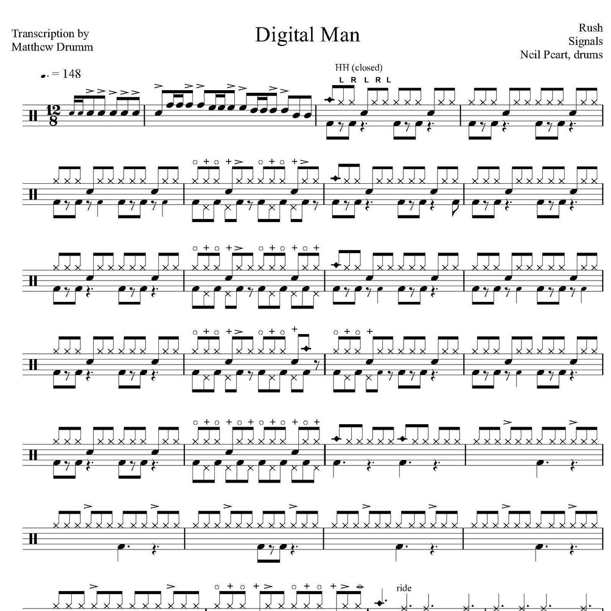 Digital Man Rush Drum Sheet Music Drumm Transcriptions