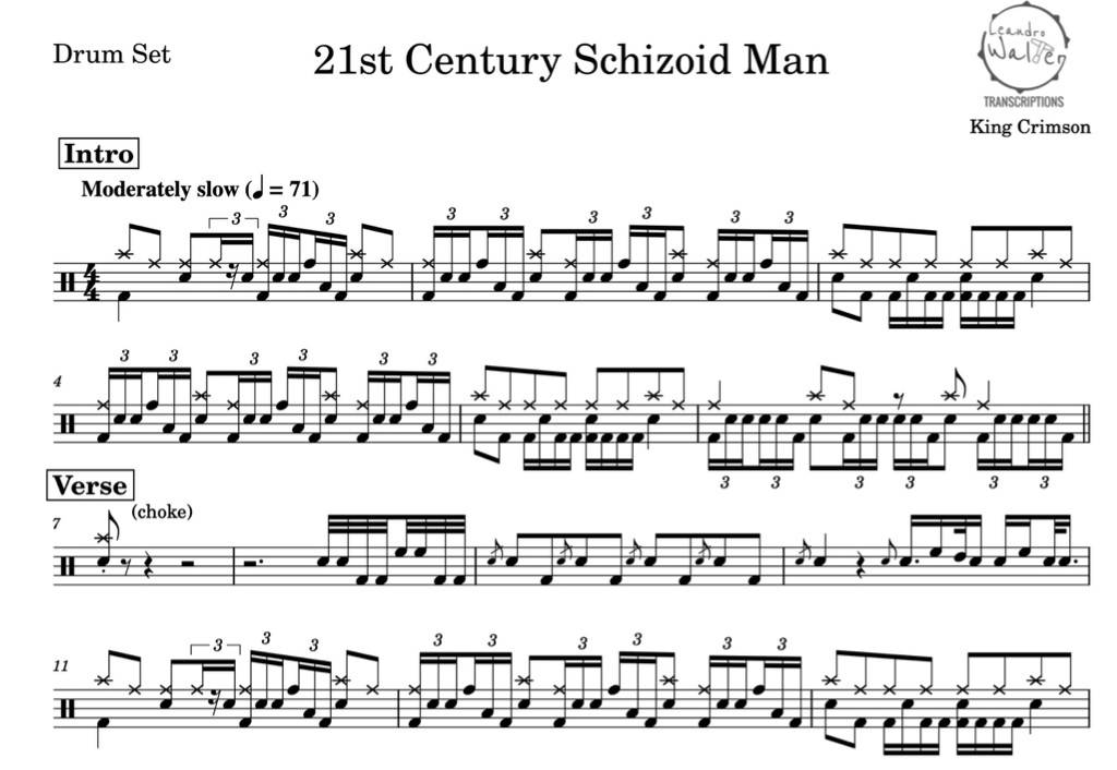 21st Century Schizoid Man - King Crimson - Full Drum Transcription / Drum  Sheet Music - Percunerds Transcriptions