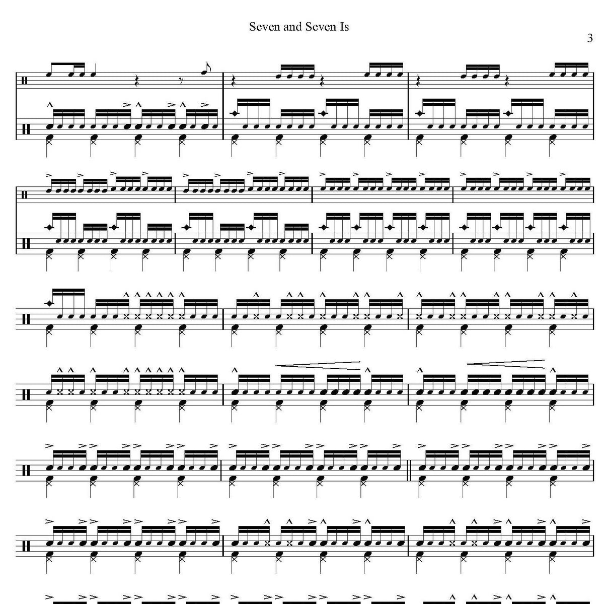 Seven and Seven Is Rush Collection of Drum Transcriptions Drumm