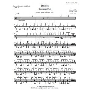 Bodies - Drowning Pool - Drum Sheet Music - DrumScoreWorld.com – DrumSetSheetMusic