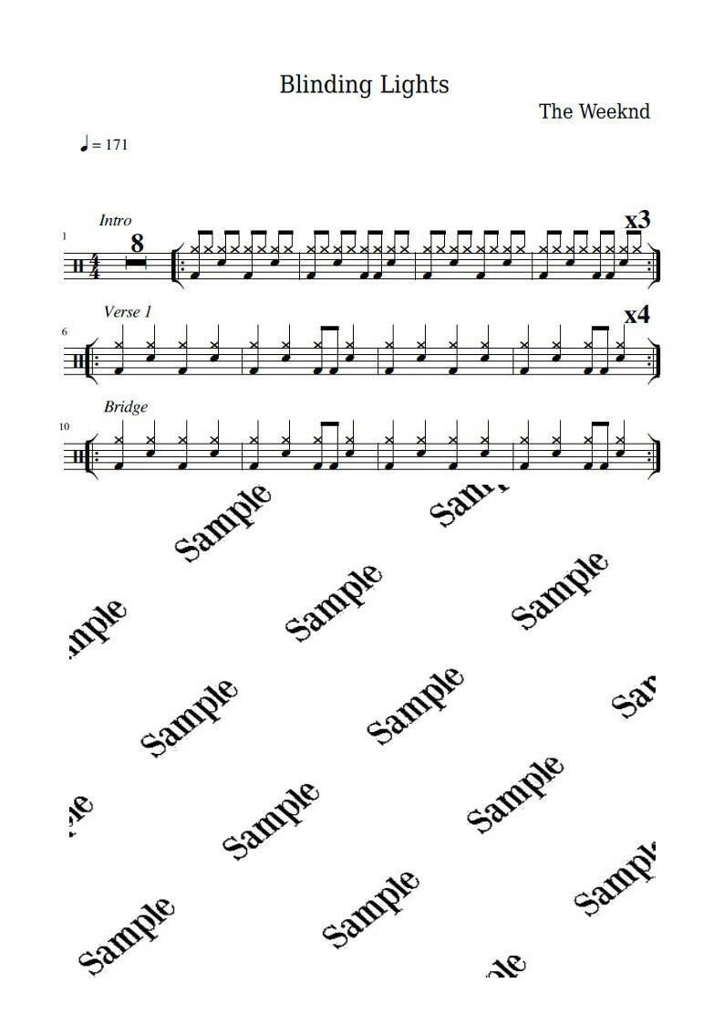 Blinding Lights - The Weeknd - Drum Sheet Music - KiwiDrums ...