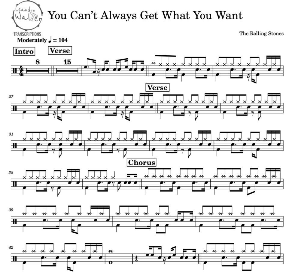You Can't Always Get What You Want - The Rolling Stones - Full Drum Transcription / Drum Sheet Music - Percunerds Transcriptions