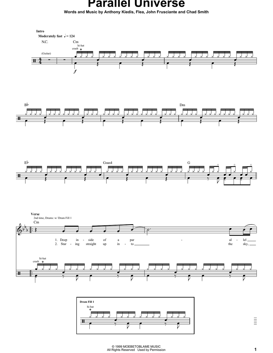 Parallel Universe Red Hot Chili Peppers Drum Sheet Music