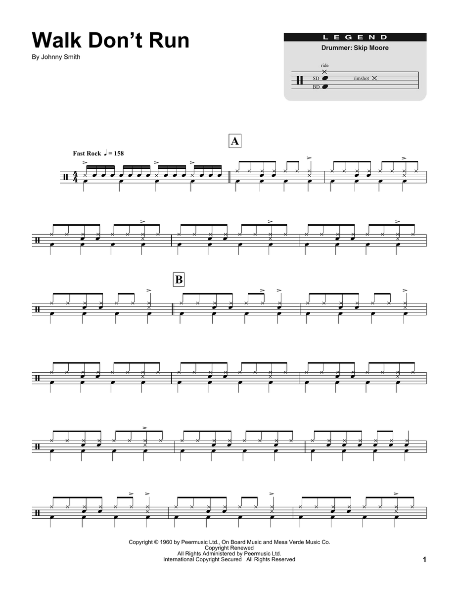 Walk Don't Run The Ventures Drum Sheet Music SheetMusicDirect DT