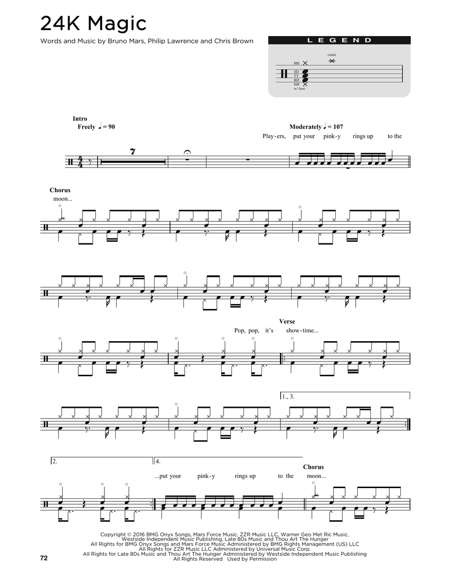 24k Magic - Bruno Mars - Drum Sheet Music - Sheetmusicdirect D 