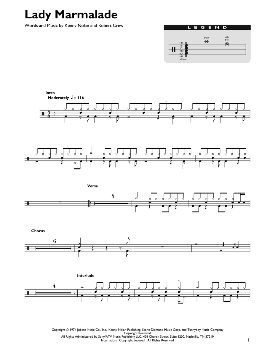Lady Marmalade Patti LaBelle Drum Sheet Music SheetMusicDirect DT