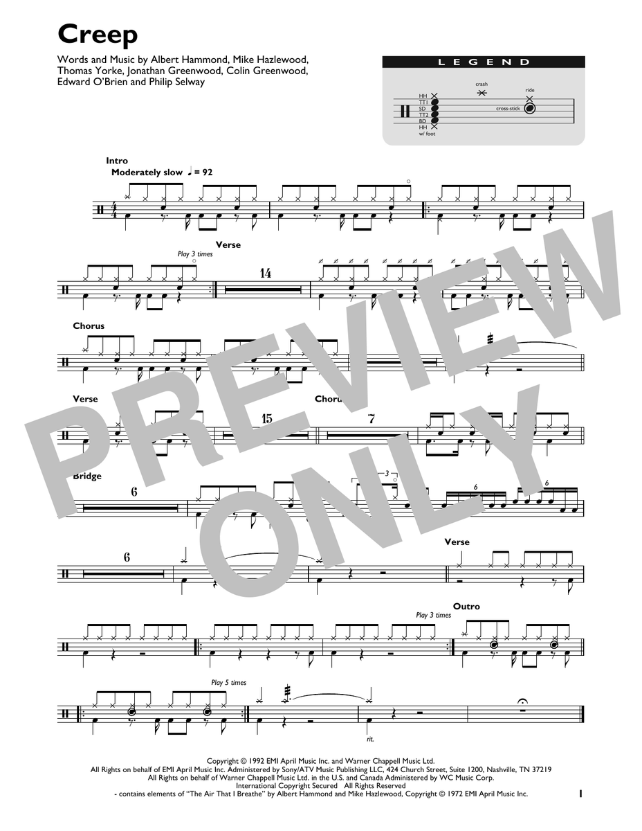 Creep Radiohead Drum Sheet Music Sheetmusicdirect Dt426854 Drumsetsheetmusic 8975