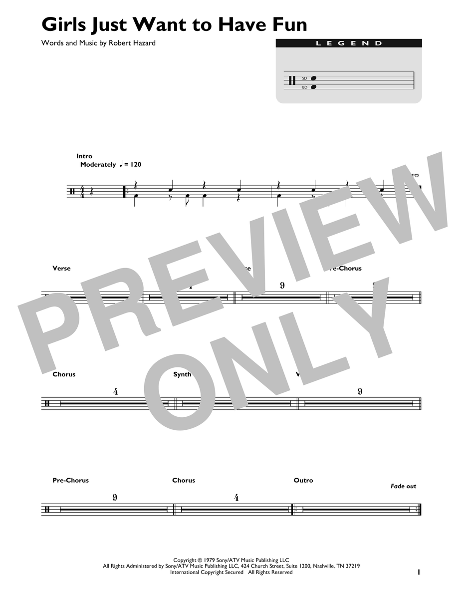 Girls Just Want To Have Fun Cyndi Lauper Drum Sheet Music Sheetmusicdirect Dt 