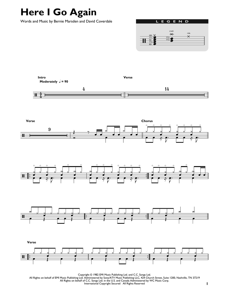 Here I Go Again - Whitesnake - Drum Sheet Music - SheetMusicDirect DT ...