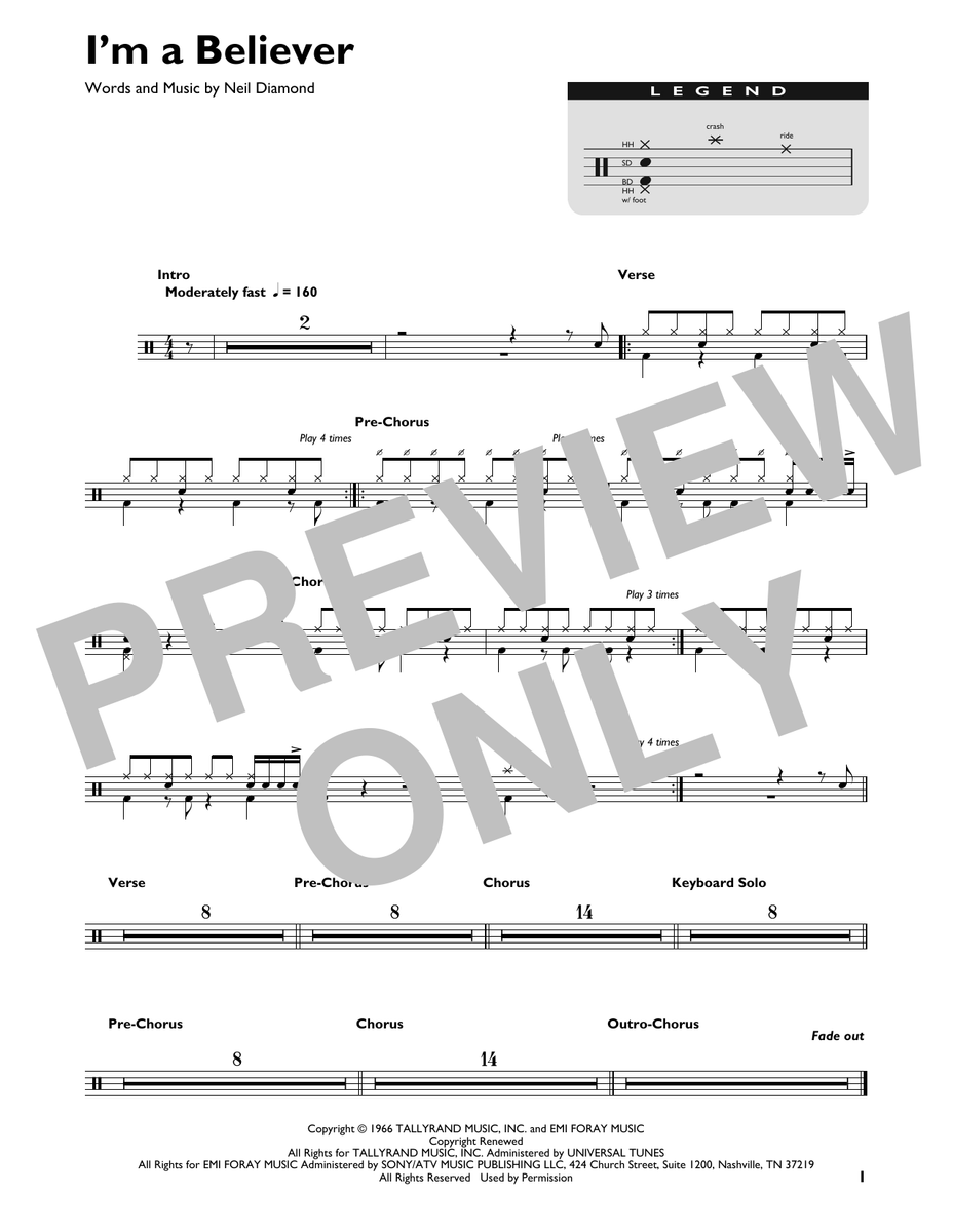I'm a Believer - The Monkees - Drum Sheet Music - SheetMusicDirect ...