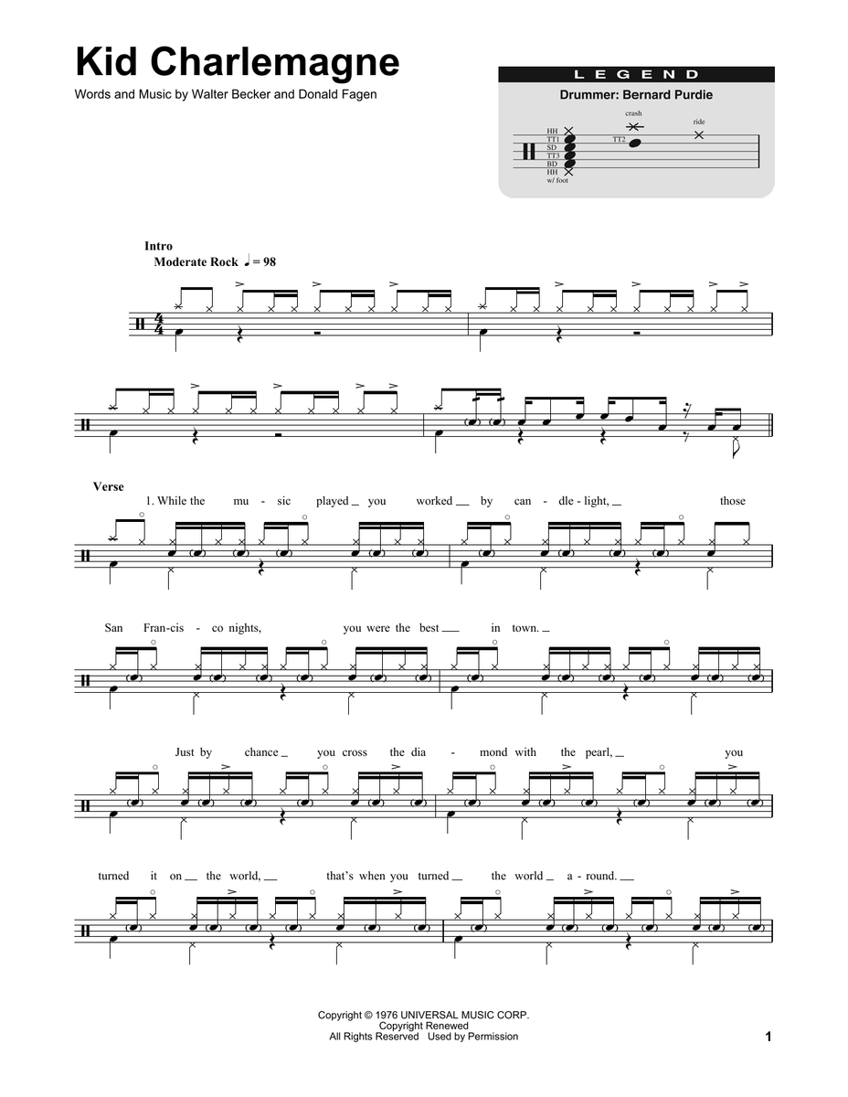 Kid Charlemagne Steely Dan Drum Sheet Music SheetMusicDirect DT