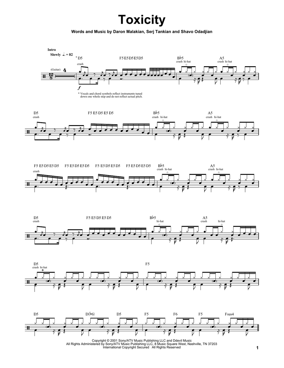 Toxicity System of a Down Full Drum Transcription Drum Sheet Music SheetMusicDirect DT