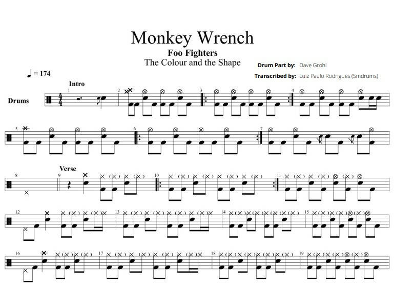 Monkey Wrench Foo Fighters Drum Sheet Music Smdrums