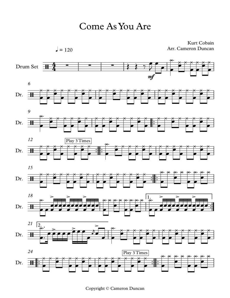 Creed - My Sacrifice - Sheet Music For Drums
