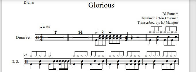 Glorious (Live) - BJ Putnam - Drum Sheet Music - DrumSheets4U ...