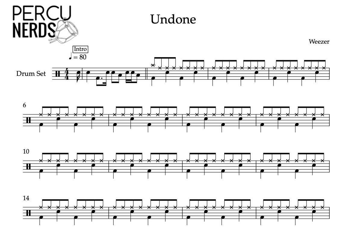 Undone (The Sweater Song) - Weezer - Drum Sheet Music - Percunerds