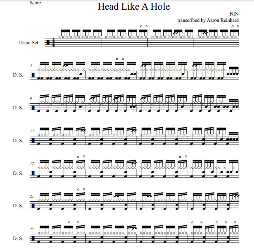 Head Like a Hole Nine Inch Nails Drum Sheet Music Aaron Reinhard DrumSetSheetMusic