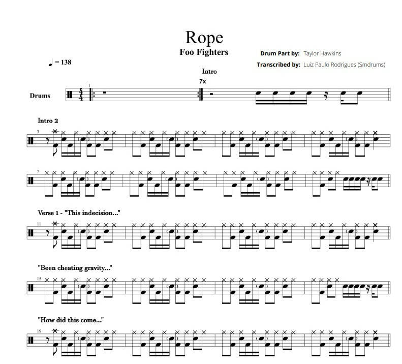 Rope Foo Fighters Drum Sheet Music Smdrums DrumSetSheetMusic
