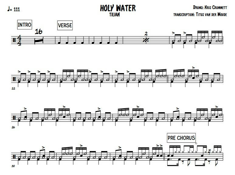 Holy Water Tilian Drum Sheet Music Titus Van Der Woude Drumsetsheetmusic 1052