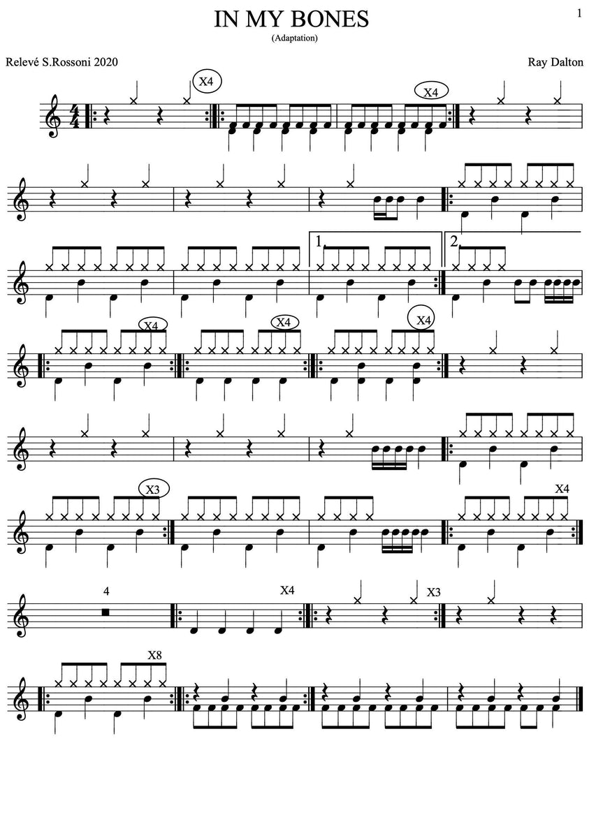 In My Bones - Ray Dalton - Drum Sheet Music - Rossoni – Drumsetsheetmusic