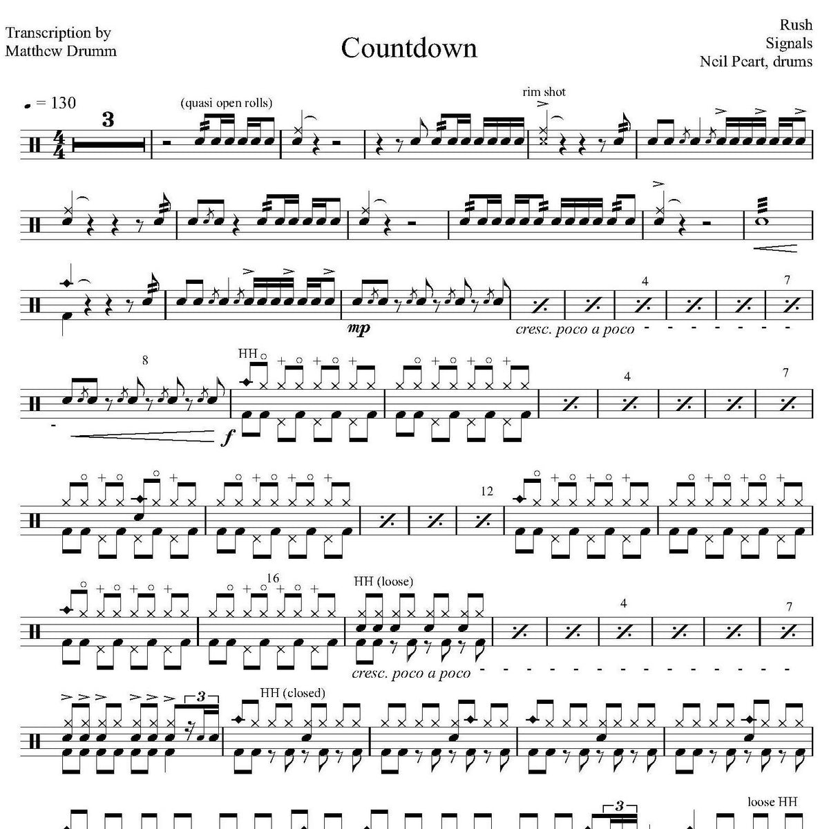 Countdown Rush Collection of Drum Transcriptions Drumm Transcriptions