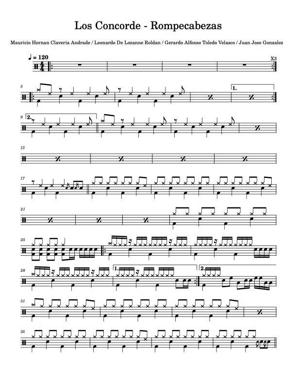 Los Concorde Rompecabezas Drum Sheet Music Carlos DiasAidos DrumSetSheetMusic