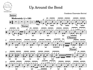 Up Around the Bend - Creedence Clearwater Revival (CCR) - Full Drum Transcription / Drum Sheet Music - Percunerds Transcriptions