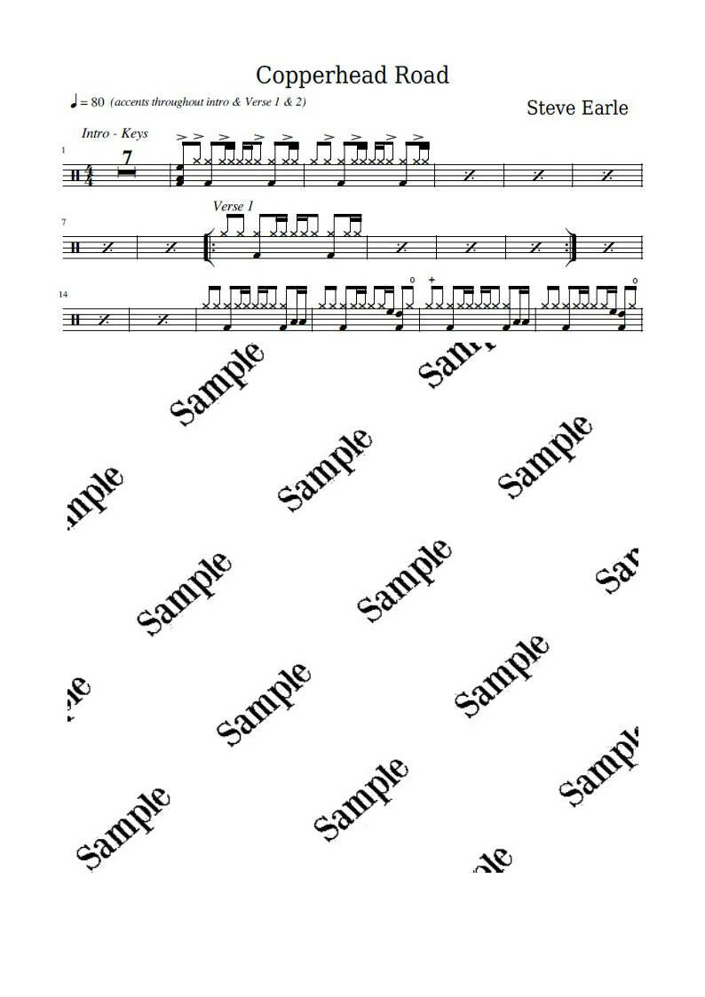 Copperhead Road Steve Earle Drum Sheet Music KiwiDrums