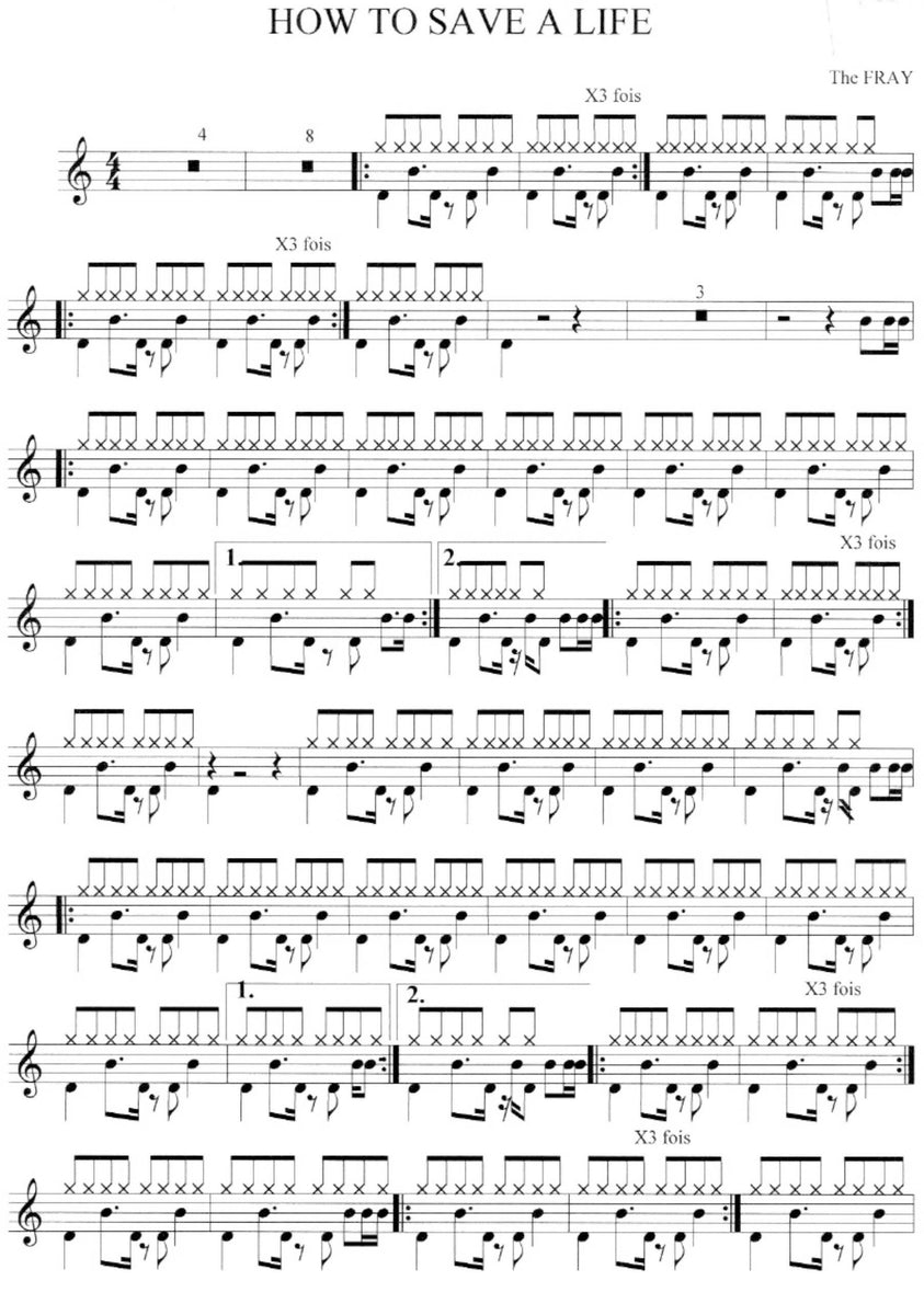 How to Save a Life - The Fray - Drum Sheet Music - Rossoni