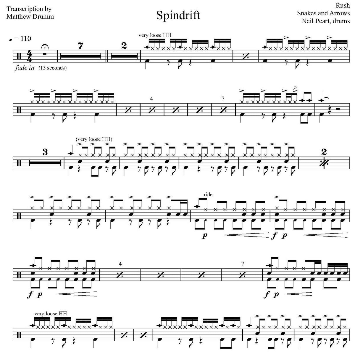 Spindrift Rush Drum Sheet Music Drumm Transcriptions
